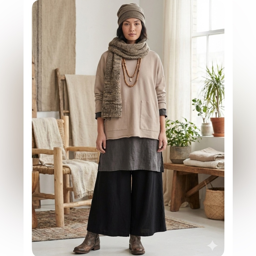 Eileen Fisher Lagenlook Boxy Sweatshirt 100% Organic Cotton Neutral S
